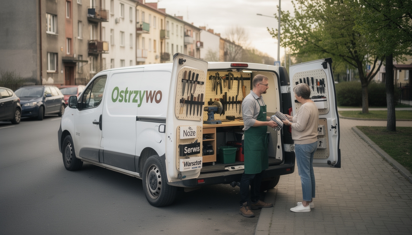Mobilny bus serwisowy Ostrzywo zaparkowany w Łodzi